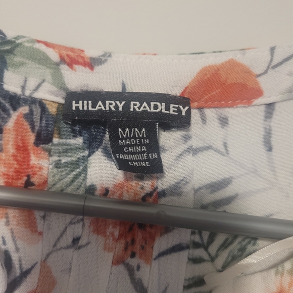 Hilary Radley Floral Peplum Blouse M Boho Button Front V-Neck Cinched Waist Top - Picture 3 of 6